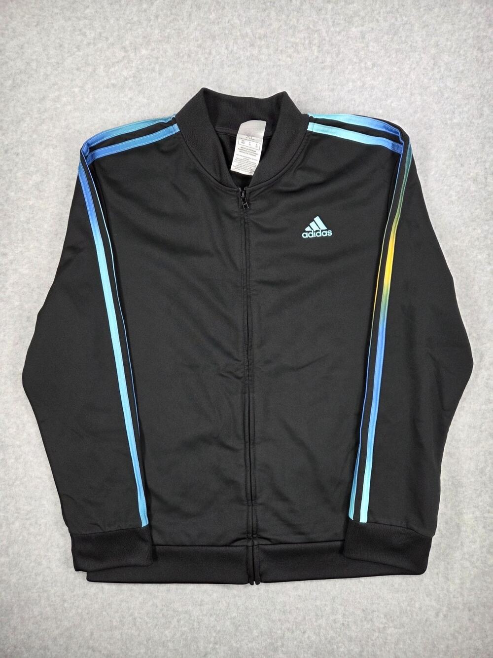 Adidas Boys Unisex Kids XL 18/20 Track Jacket Black Gradient 3-Stripe Full Zip
